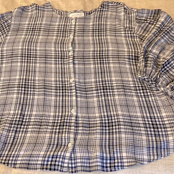 Treasure & Bond Plus Size NWOT Short Sleeve Button Down Navy Plaid Blouse. Sz 2X - Picture 1 of 7